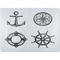 Benjamin Tate Design Nautical Icons Glass Chopping Board in Natural