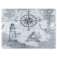 Benjamin Tate Design Compass & Map Glass Chopping Board in Natural