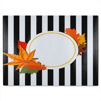 Benjamin Tate Design Black Stripes Autumn Leaves Glass Chopping Board in Natural