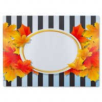 Benjamin Tate Design Orange & Red Autumn Leaves On Black Stripes Glass Chopping Board in Natural