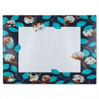Benjamin Tate Design Watercolour Blue Leaf Frame Glass Chopping Board in Natural