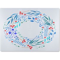 Benjamin Tate Design Blue Decorative Reath Glass Chopping Board in Natural