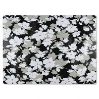 Benjamin Tate Design Grey White & Black Flowers Glass Chopping Board in Natural