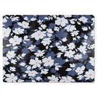Benjamin Tate Design White Black & Purple Flowers Glass Chopping Board in Natural