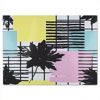 Benjamin Tate Design Geometric Shape & Leaf Print Glass Chopping Board in Natural