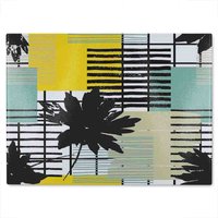 Benjamin Tate Design Geometric Shape & Leaf Print In Yellow & Green Glass Chopping Board in Natural