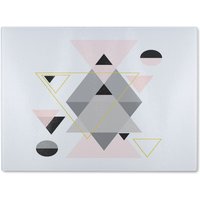 Benjamin Tate Design Pink & Grey Geometric Triangles Glass Chopping Board in Natural