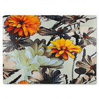Benjamin Tate Design Orange Flower Print Glass Chopping Board in Natural