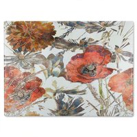 Benjamin Tate Design Watercolour Flower Print Glass Chopping Board in Natural