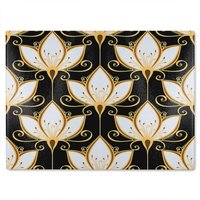 Benjamin Tate Design Black & Gold Floral Pattern Glass Chopping Board in Natural