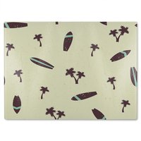Benjamin Tate Design Surf Board & Palm Silhouettes Glass Chopping Board in Natural