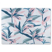 Benjamin Tate Design Winter Pink & Blue Flowers Glass Chopping Board in Natural