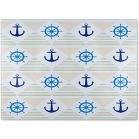 Benjamin Tate Design Nautical Elements On Striped Glass Chopping Board in Natural