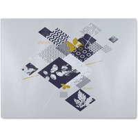 Benjamin Tate Design Geometric Squares & Leaves Glass Chopping Board in Natural
