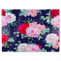 Benjamin Tate Design Roses On Navy Glass Chopping Board in Natural