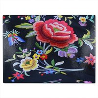 Benjamin Tate Design Vibrant Flowers Glass Chopping Board in Natural