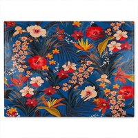 Benjamin Tate Design Bright Red & Orange Tropical Flowers & Plants Glass Chopping Board in Natural