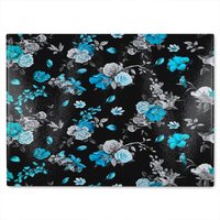 Benjamin Tate Design Blue Roses Glass Chopping Board in Natural