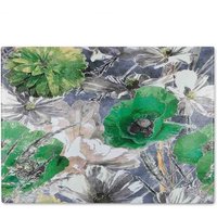 Benjamin Tate Design Green Flowers Glass Chopping Board in Natural