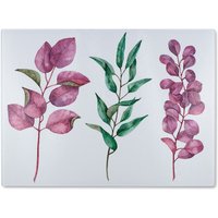 Benjamin Tate Design Purple & Green Leaves Glass Chopping Board in Natural