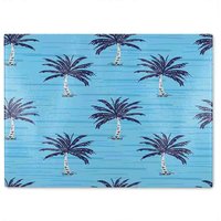 Benjamin Tate Design Palm Trees On Blue Glass Chopping Board in Natural