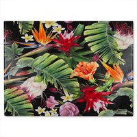 Benjamin Tate Design Tropical Flowers & Plant Leaves Glass Chopping Board in Natural