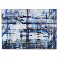 Benjamin Tate Design Blue Grunge Pattern Glass Chopping Board in Natural
