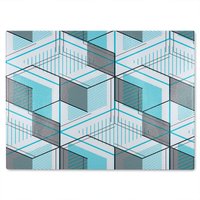 Benjamin Tate Design Blue Geometric Hexagons Glass Chopping Board in Natural