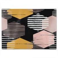Benjamin Tate Design Yellow White & Pink Hexagons Glass Chopping Board in Natural