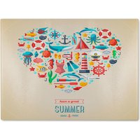 Benjamin Tate Design Love Heart Of Sealife & Nautical Items Glass Chopping Board in Natural