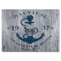 Benjamin Tate Design Anchor Print On Wood Glass Chopping Board in Natural
