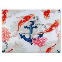 Benjamin Tate Design Anchor & Fish Glass Chopping Board in Natural
