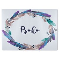 Benjamin Tate Design Boho Style Wreath Feathers Glass Chopping Board in Natural