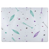 Benjamin Tate Design Cute Cartoon Feathers & Arrows In Boho Style Glass Chopping Board in Natural
