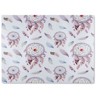 Benjamin Tate Design Dreamcatcher & Feather Pattern Glass Chopping Board in Natural
