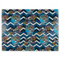 Benjamin Tate Design Embroidery Colorful Simplified Ethnic Skull Blue Pattern Glass Chopping Board in Natural