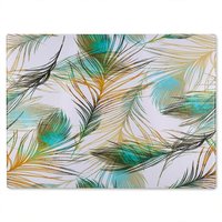 Benjamin Tate Design Imprints Peacock Feathers Glass Chopping Board in Natural
