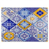 Benjamin Tate Design Turkish Style Azulejos Tiles Glass Chopping Board in Natural