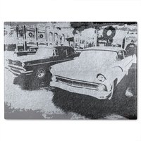 Benjamin Tate Design Cool Cars Satin Silver Glass Chopping Board in Natural