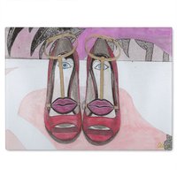 Benjamin Tate Design Lips Shoes Glass Chopping Board in Natural