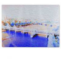 Benjamin Tate Design London Eye Veiw Blue Glass Chopping Board in Natural