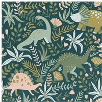 Benjamin Tate Design Hand drawn dinosaurs & tropical leaves & flowers. Designer Splash Back in Natural