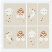 Benjamin Tate Design Cute Hand Drawn Unicorn, Rainbow & Cloud Designer Splash Back in Natural