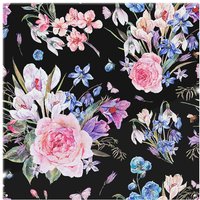 Benjamin Tate Design Bright Pink Flowers On Black Splash Back in Natural