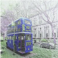 Benjamin Tate Design London Bus Behind Blue Splash Back in Natural