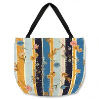 Benjamin Tate Design Beautiful Meadow Flowers On Candy Colorful Brush Stripe Tote bat in Natural