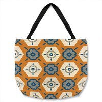 Benjamin Tate Design Rust Orange With Gray Navy Blue & Beige Tote bat in Natural
