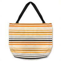Benjamin Tate Design Striped Pattern Orange Black Gray Beige & Brown Tote bat in Natural