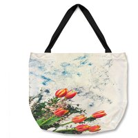 Benjamin Tate Design Flowers On Marble Tote bat in Natural