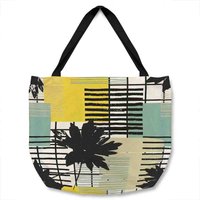 Benjamin Tate Design Geometric Shape & Leaf Print In Yellow & Green Tote bat in Natural